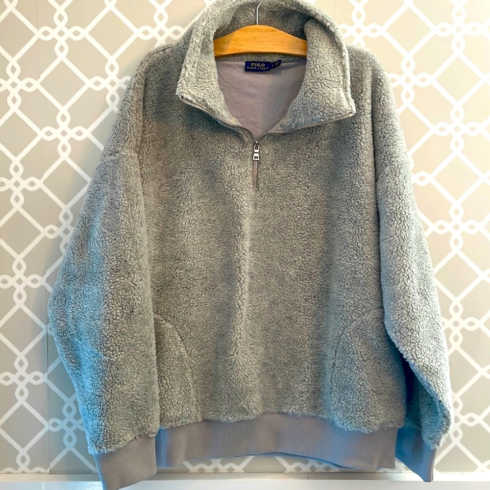Polo Ralph Lauren Gray Sherpa Pullover Women’s Large NWOT